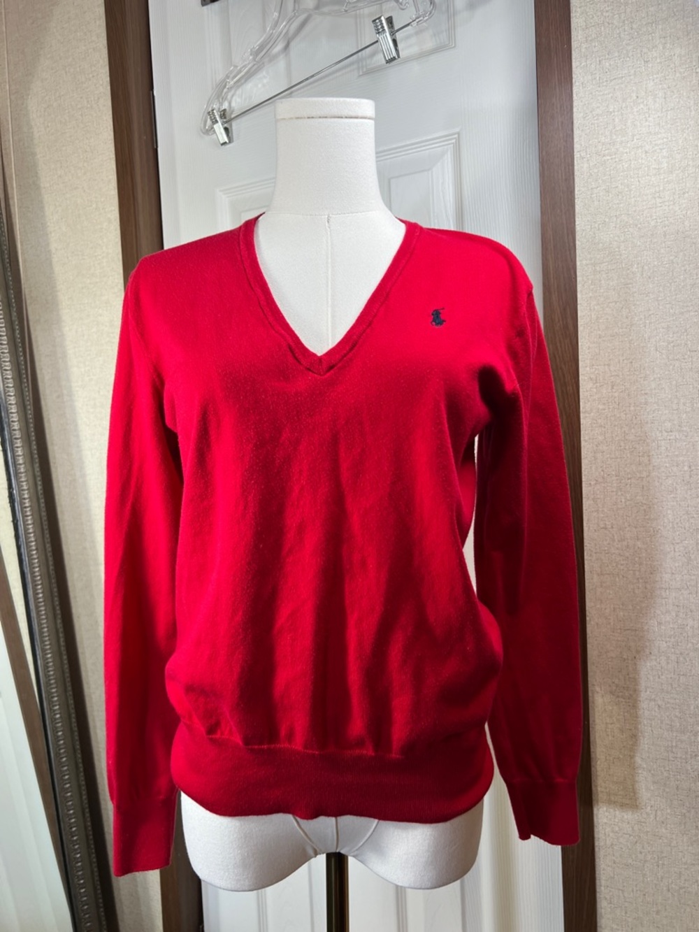 Ralph Lauren Bright Red V-Neck Sweater - Women's Classic Polo Knit
